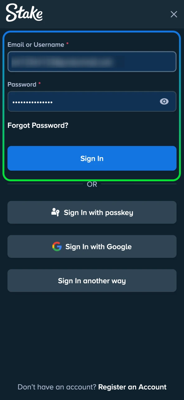 Sign in to your Stake account and enjoy instant gaming.