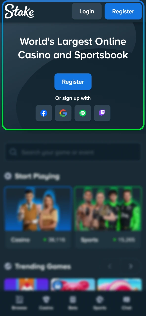 Click the Stake Register button to create your account.