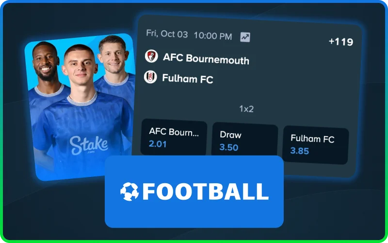 Bet on football leagues and tournaments on Stake crypto with multiple markets.
