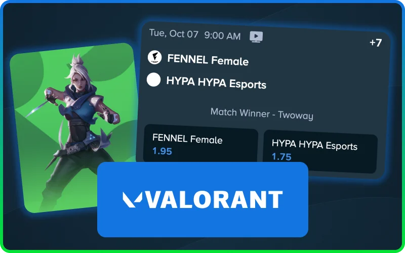 Bet on Valorant series, maps, and tournament outcomes on Stake.