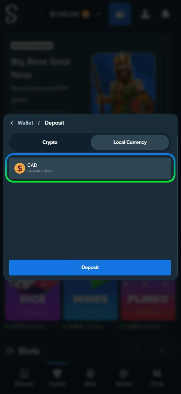 Choose CAD and deposit funds into your Stake account.