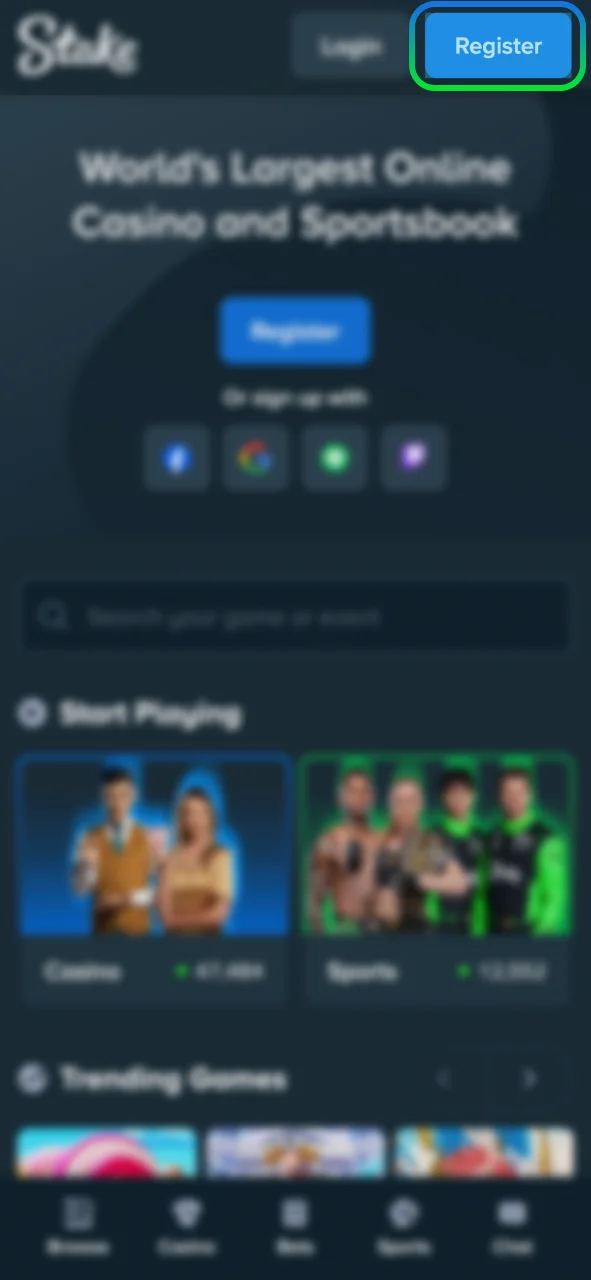 Create your Stake Casino account, register in seconds and start betting.