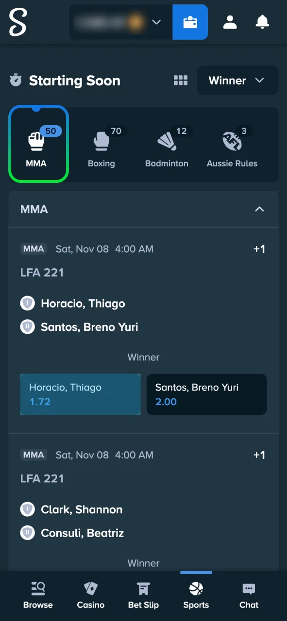 Browse upcoming UFC cards at Stake Casino and bet on your favorites.