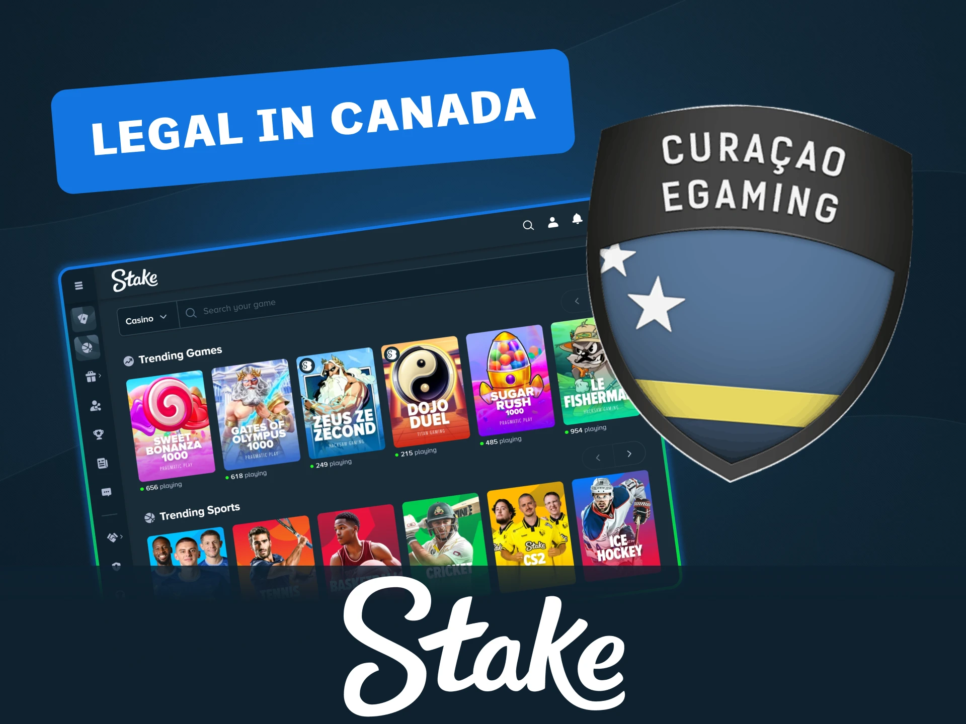 Play securely at Stake, a platform that is legal in Canada and operates under a Curaçao eGaming license.