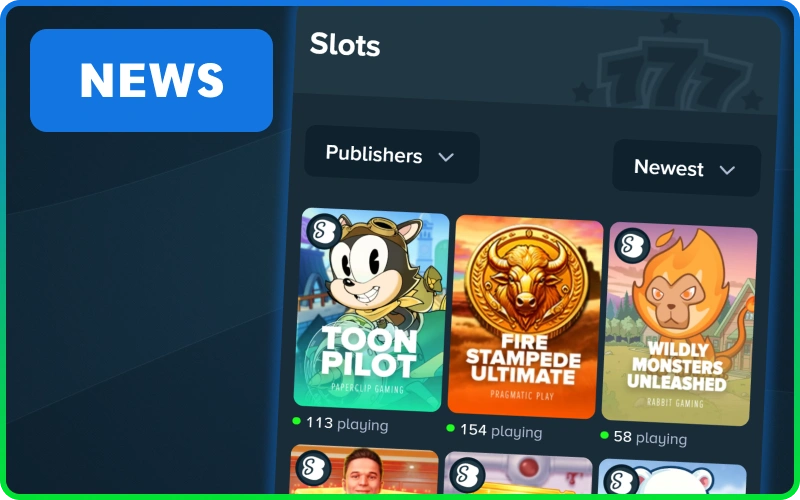 Discover the newest slot game releases from top publishers and see what’s trending in the news at Stake.