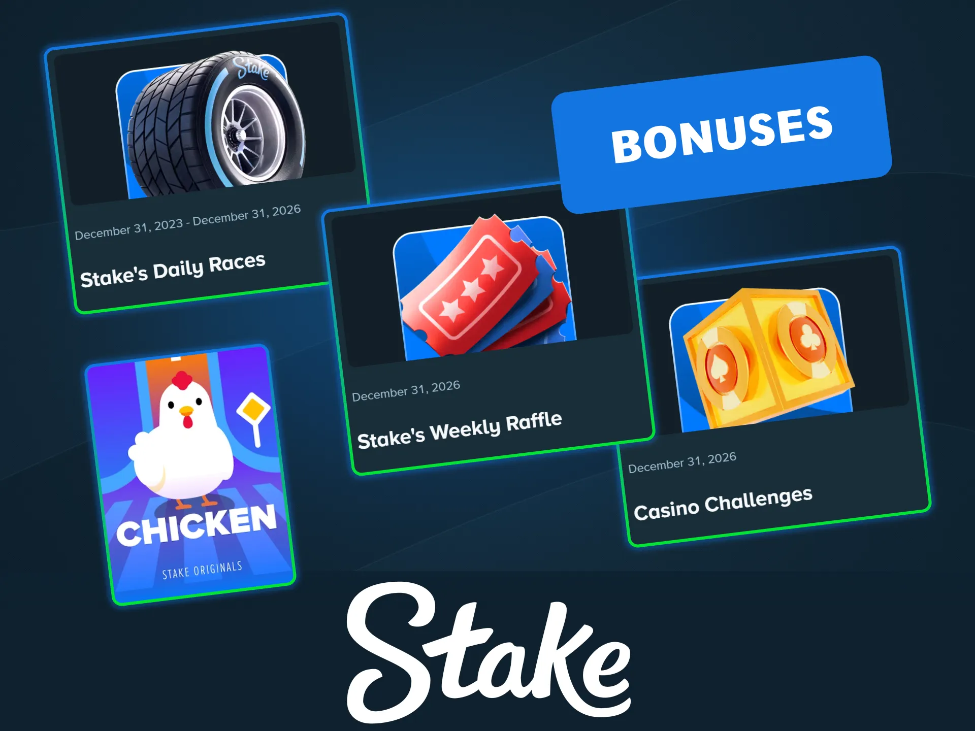 Win Chicken game bonuses on the Stake official rewards page.