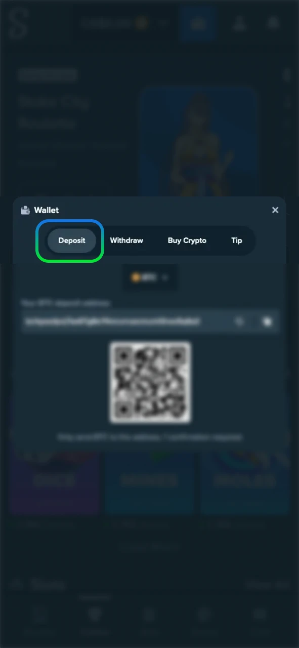 Fund your Keno game wallet on the Stake official platform.