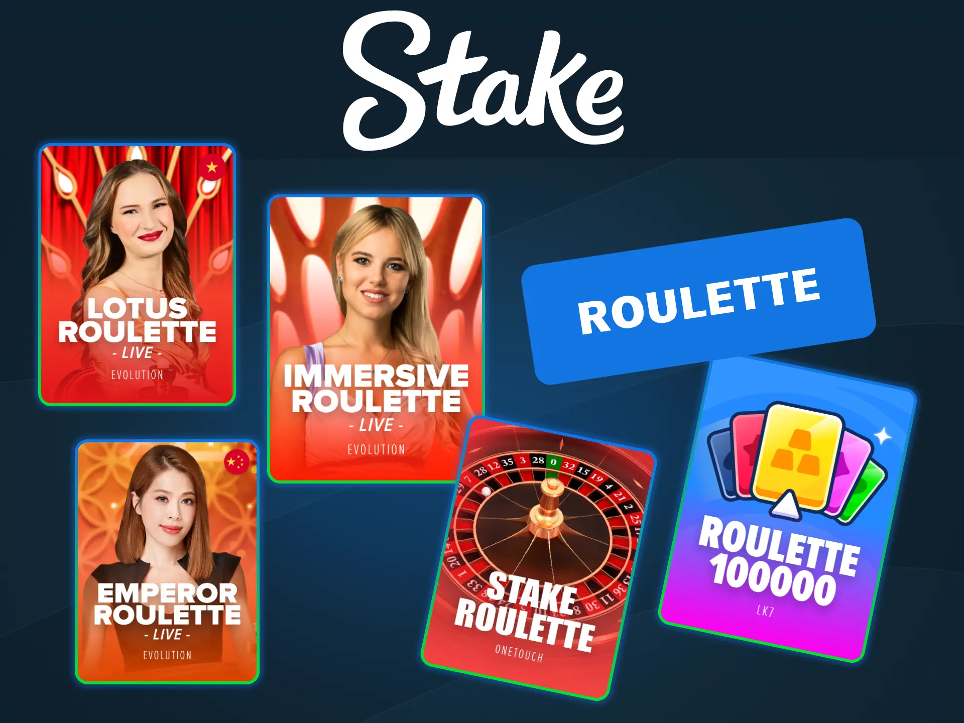 Spin the virtual live roulette wheels using official Stake website.